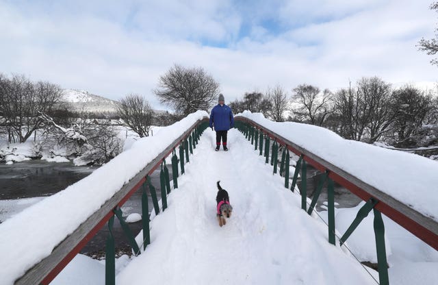 Society Bridge over River Clunie in Braemar, Aberdeenshire, which had an overnight temperature of minus 23.0C 