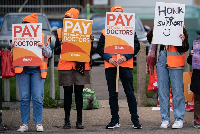 File photo of striking NHS junior doctors on the picket line.