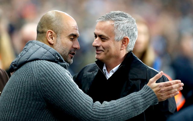 Guardiola (left) will renew his rivalry with Jose Mourinho