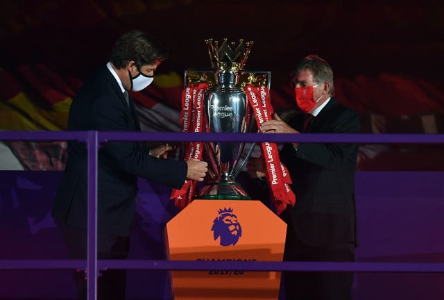 Kenny Dalglish (right) with the Premier League trophy