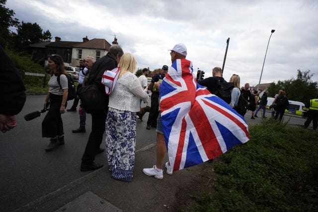 Demonstrators wrapped in union flags