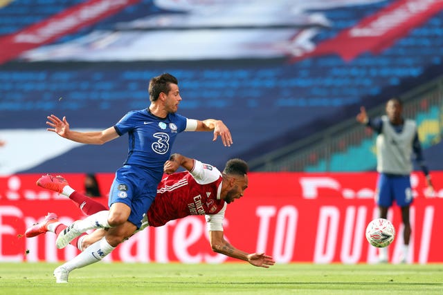 Chelsea skipper Cesar Azpilicueta (left) had an eventful first half at Wembley