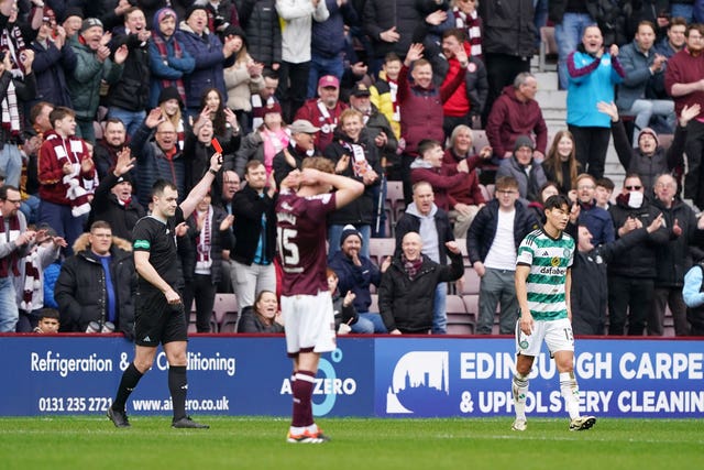 ... but Celtic could not take advantage as Yang Hyun-jun's saw red in their 2-0 defeat at Hearts