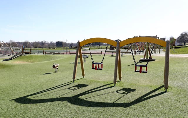 An empty children’s play area in Mote Park in Maidstone, Kent