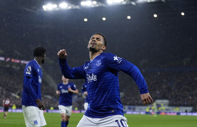 Everton’s Iliman Ndiaye celebrates scoring a goal