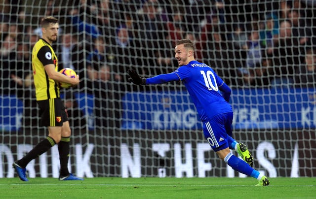 James Maddison celebrates scoring Leicester's second