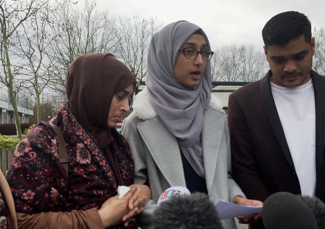 Ruzina Akhtar (centre), the daughter of a Finsbury Park attack victim
