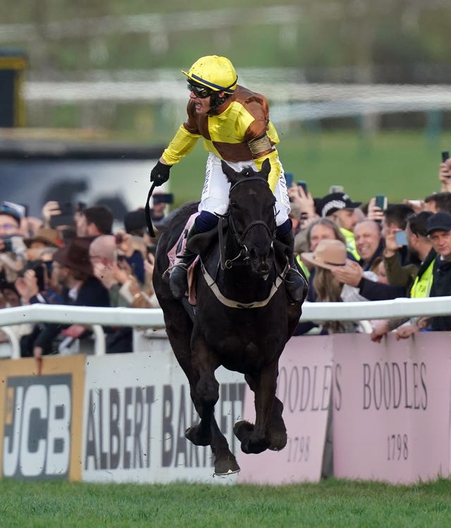 Paul Townend celebrates winning the Boodles Cheltenham Gold Cup 