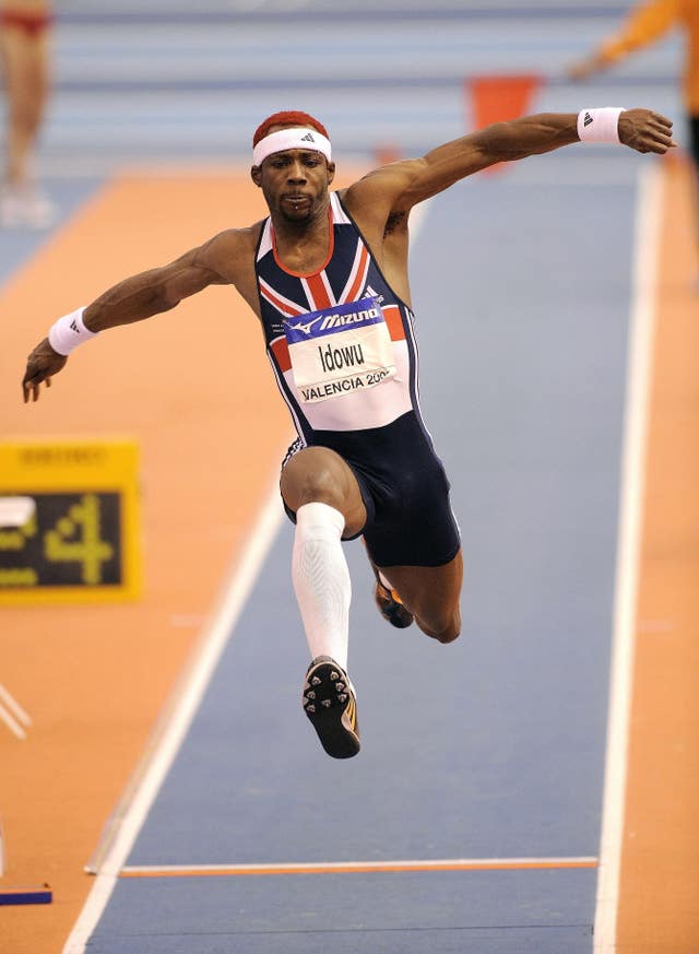 Great Britain’s Phillips Idowu in action in the triple jump final at the IAAF World Indoor Championships in Valencia