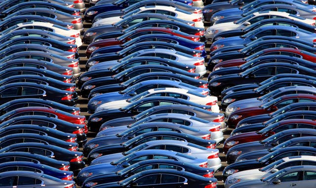 New Jaguar cars await delivery near the company’s Castle Bromwich plant, Birmingham (David Jones/PA)