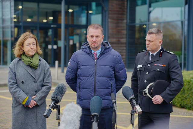 (Left to right) Councillor Chloe Turner from Stroud District Council, Detective Superintendent Ian Fletcher from Gloucestershire Constabulary and Deputy Chief Fire Officer Nathaniel Hooton from Gloucestershire Fire and Rescue Service