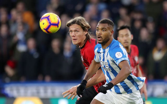 Steve Mounie, right, scored his first goal of the season in January