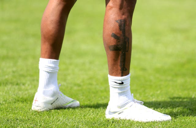 Sterling with his tattoo during a training session