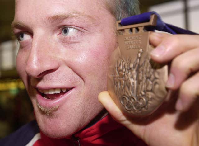 Alain Baxter at Gatwick Airport, after returning from the Winter Olympics in Salt Lake City with the bronze medal that was later stripped