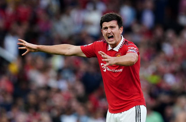 Harry Maguire shouts instructions during Manchester United's win over Arsenal