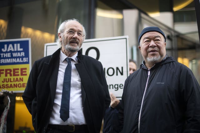 Julian Assange’s father John Shipton with Chinese contemporary artist and activist Ai Weiwei (Victoria Jones/PA)