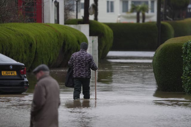 Floodwater begins to rise at the Little Venice caravan park in Yalding, Kent 