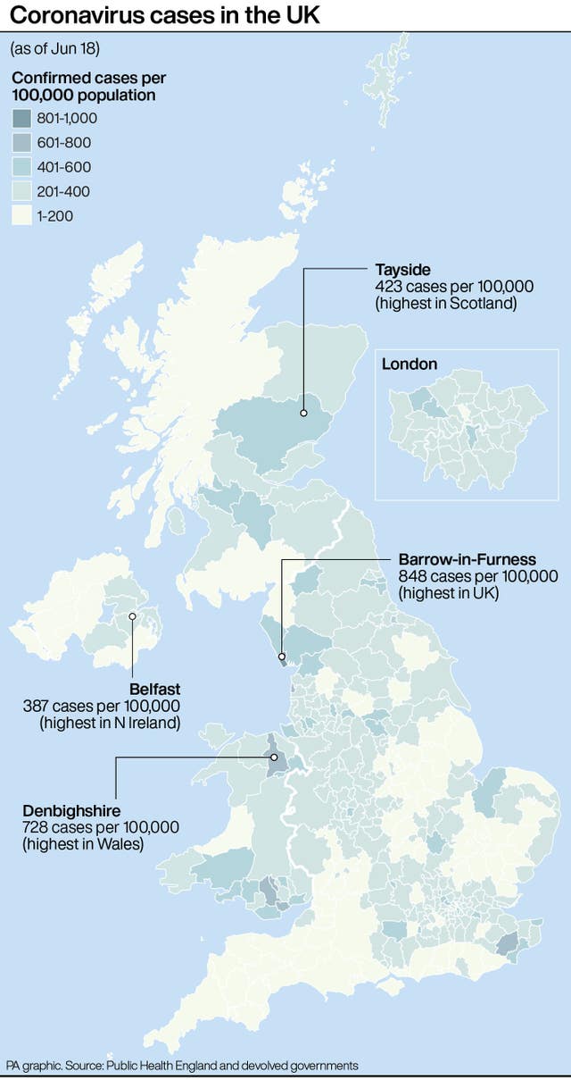 Coronavirus cases in the UK