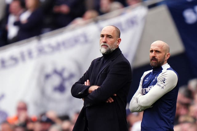 Igor Tudor (left) and Bruno Saltor on the touchline against Forest