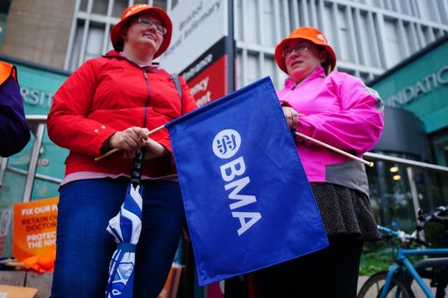 Members of the British Medical Association on the picket line outside University Hospital Bristol and Weston