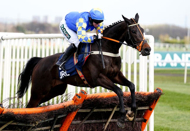 Roi Mage contesting the JRL Group Liverpool Hurdle at Aintree earlier in his career 