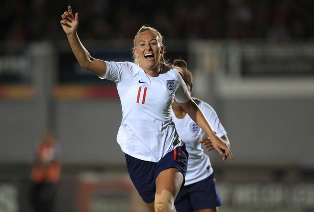 Toni Duggan celebrates scoring against Wales in 2018