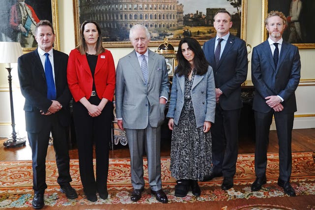 Rory Moylan, on the right, was among a delegation who met the King for a briefing on the humanitarian situation in Gaza in October (Victoria Jones/PA)