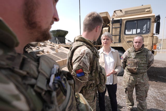 Yvette Cooper meeting British soldiers on a military base