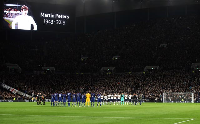 Tributes were paid to Martin Peters at the Tottenham Hotspur Stadium after he died in December 2019