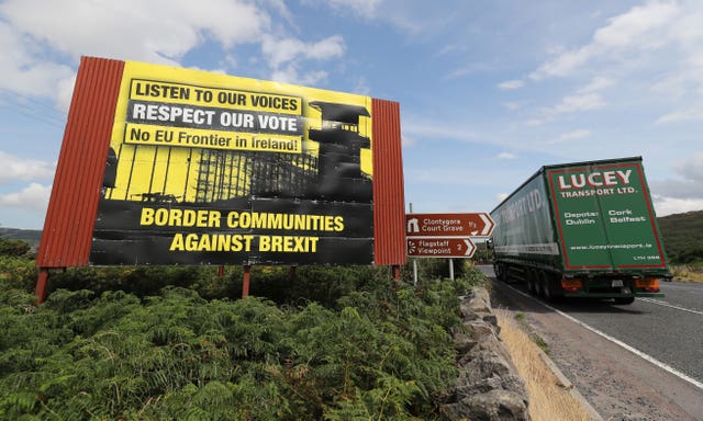 Anti Brexit billboards on the northern side of the border between Newry in Northern Ireland and Dundalk in the Republic of Ireland