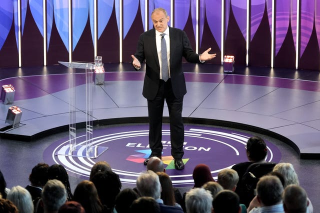 Sir Ed Davey speaking during a BBC Question Time Leaders’ Special in York
