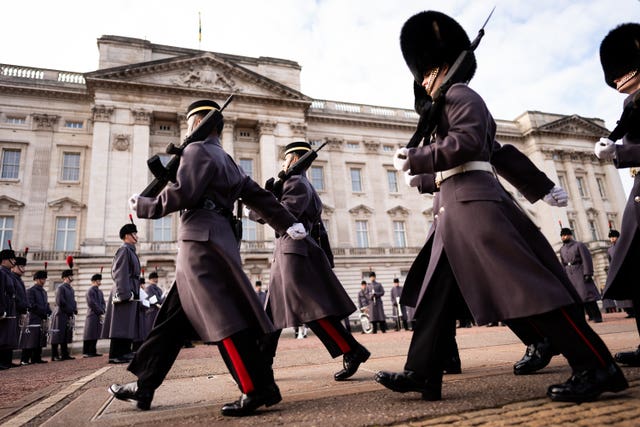 Soldiers marching during the Changing the Guard ceremony