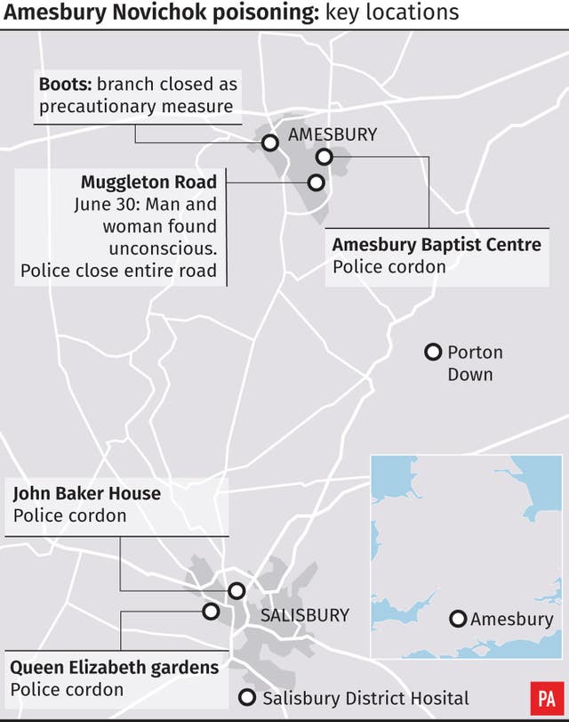 Amesbury Novichok poisoning – key locations. 