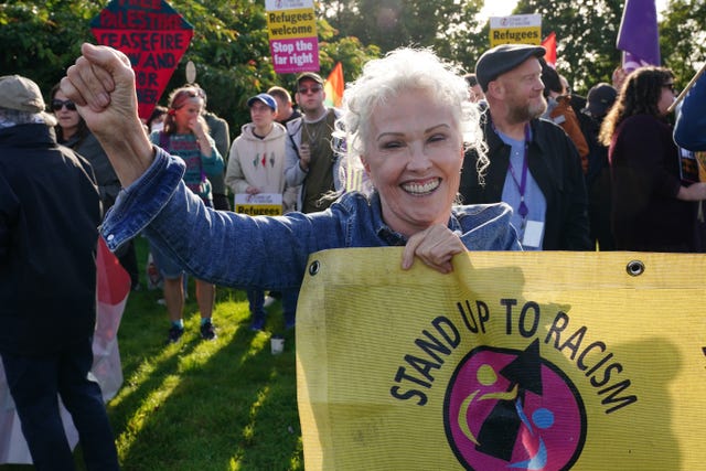 A demonstrator during the protest organised by Stand Up to Racism