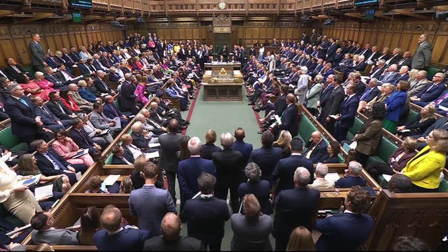 Screen grab of members of parliament in the House of Commons 