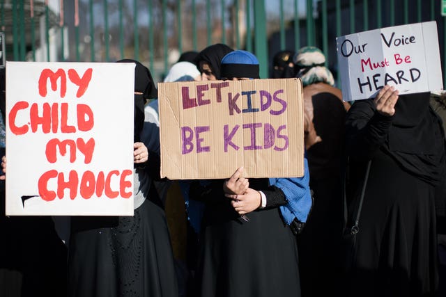 Protesters at Anderton Park Primary School 