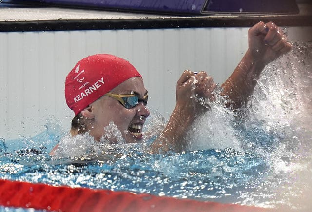 Great Britain’s Tully Kearney celebrates in Paris