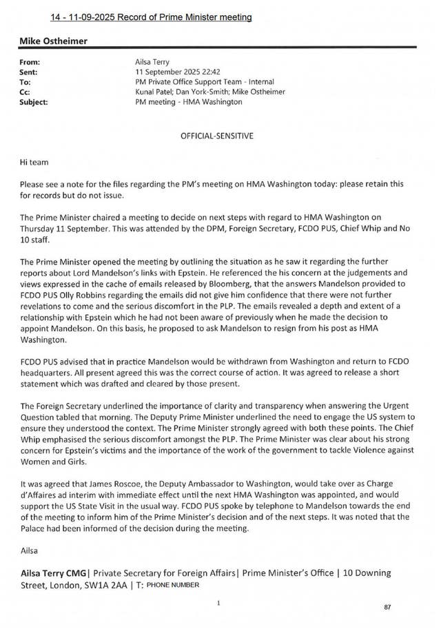 Lord Peter Mandelson – Epstein files scandal