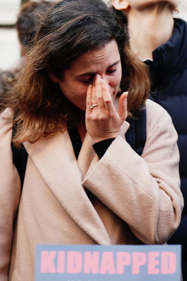 A woman crying at the demonstration