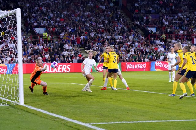 Bronze (fourth from right) scored England's second goal against Sweden (Danny Lawson/PA).