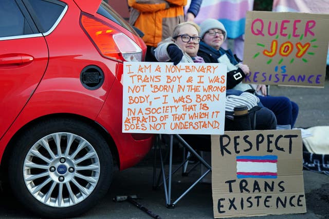 Transgender ideology meeting protest