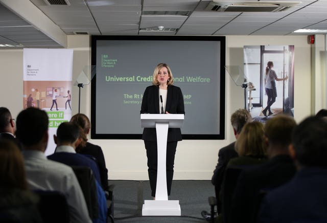 Work and Pensions Secretary Amber Rudd giving a speech at Kennington Jobcentre, London