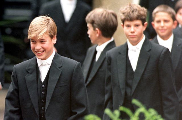 William leads his classmates to lessons on his first day at Eton School