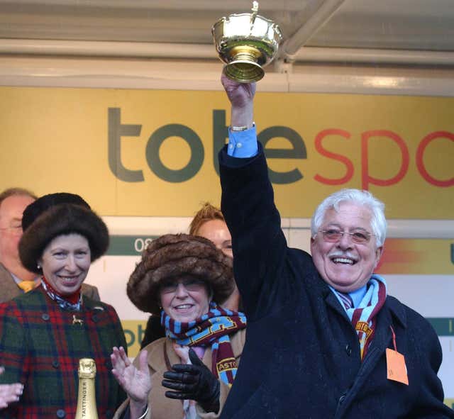 Owner Jim Lewis collecting the Tote Cheltenham Gold Cup from the Princess Royal after his horse Best Mate won the Cheltenham Gold Cup