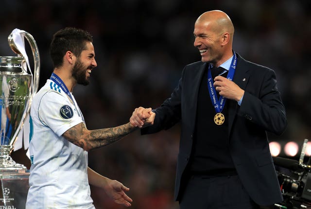 Real Madrid manager Zinedine Zidane, right, has won three Champions League titles