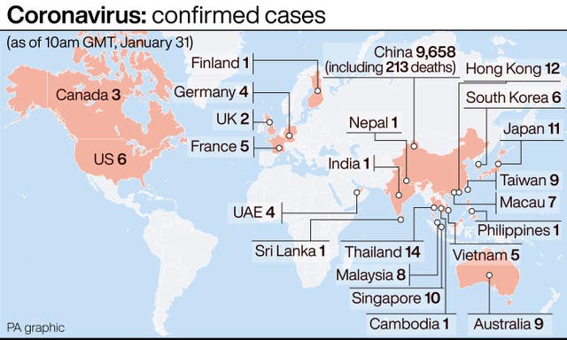 A graphic showing confirmed coronavirus cases