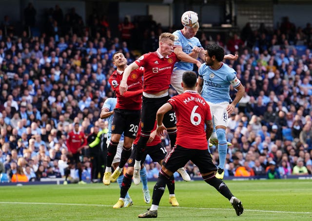Erling Haaland heads in Manchester City's second goal