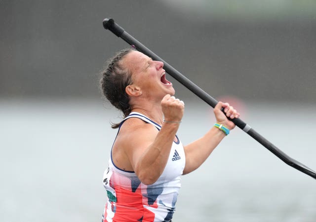Great Britain’s Emma Wiggs celebrates winning gold