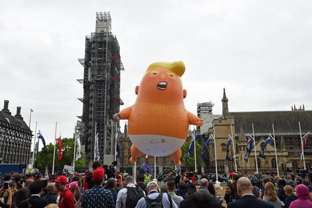 The Donald Trump baby balloon went up in Parliament Square, London on the second day of the state visit to the UK by US President Donald Trump (David Mirzoeff/PA)