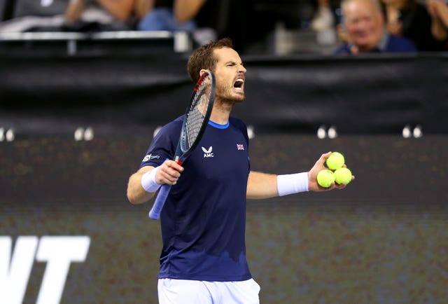 Andy Murray reacts after beating Kazakhstan’s Dmitry Popko